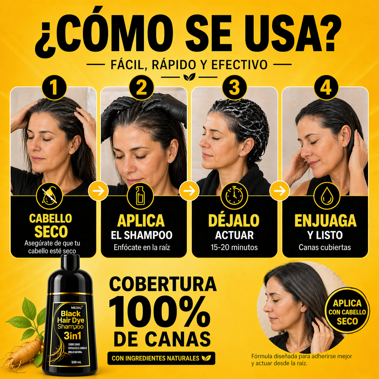 Shampoo 3 en 1 | Negro Natural Desde la 1ra Lavada